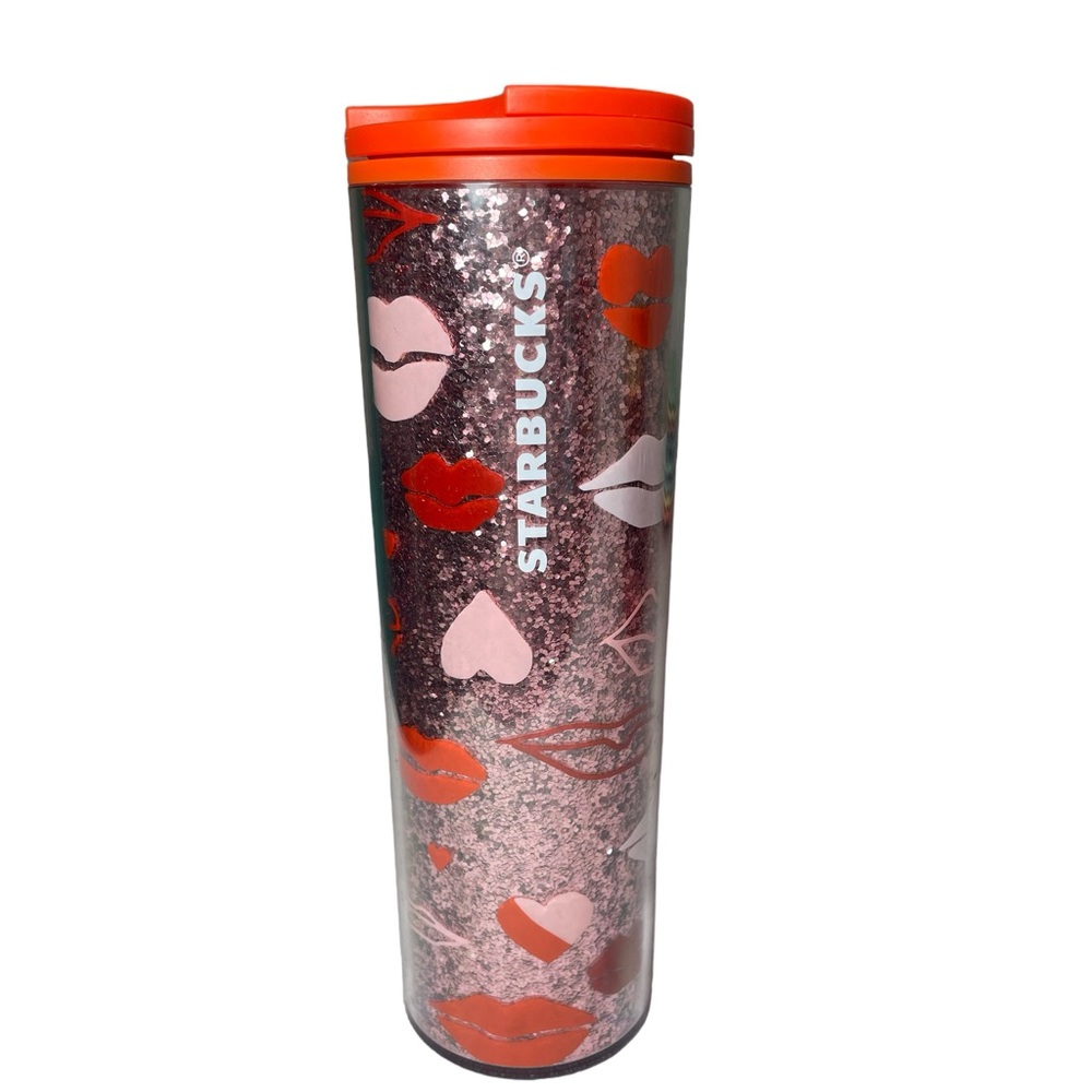 Starbucks Valentine 2021 Lips and Hearts Glitter Travel 16 oz. Tumbler New